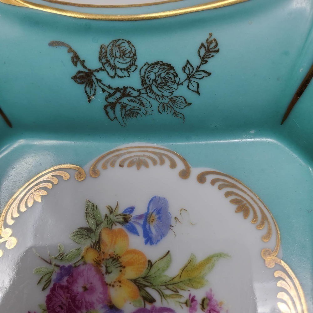 Victorian Turquoise Ashtray Floral and Gold Trim Porcelain Made in Germany - Picture 9 of 9